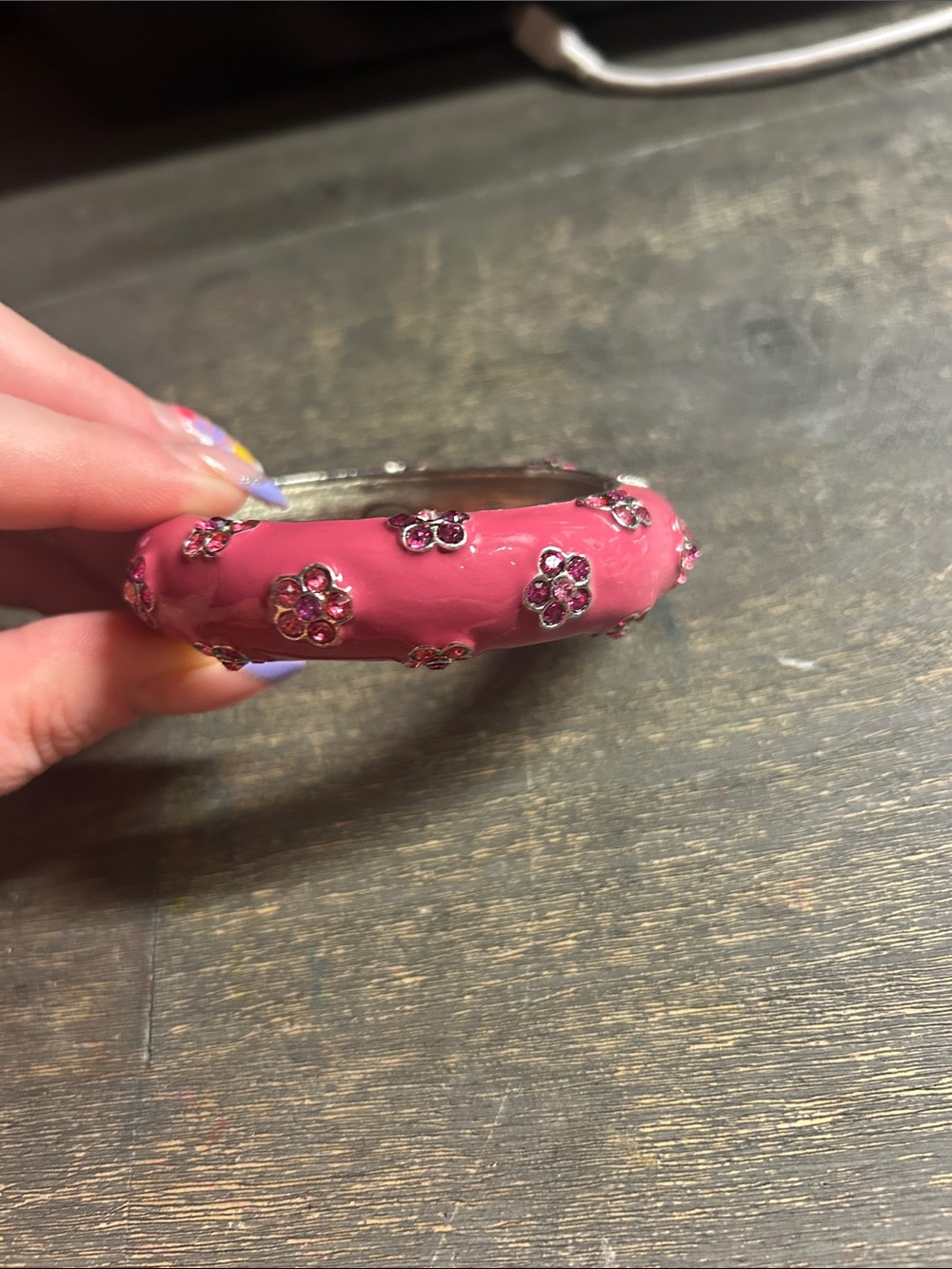 Kirk’s Folly Pink Floral Enamel Bangle Bracelet